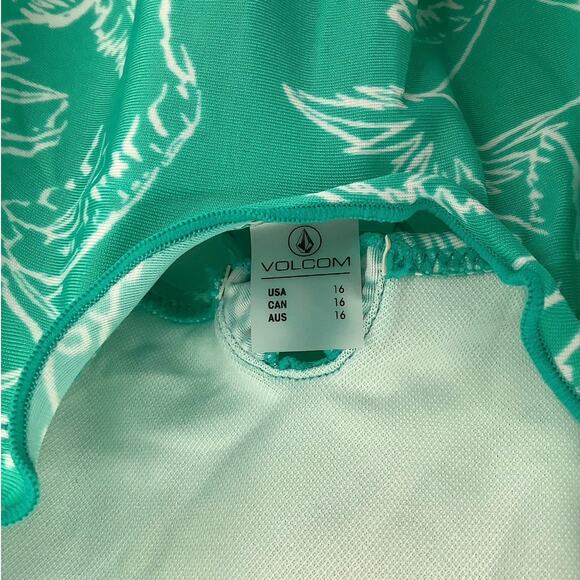 Volcom Girls 16 Aqua Island Hop One Piece Swimsuit Cutout Tropical Beach N6-19 - Picture 5 of 9